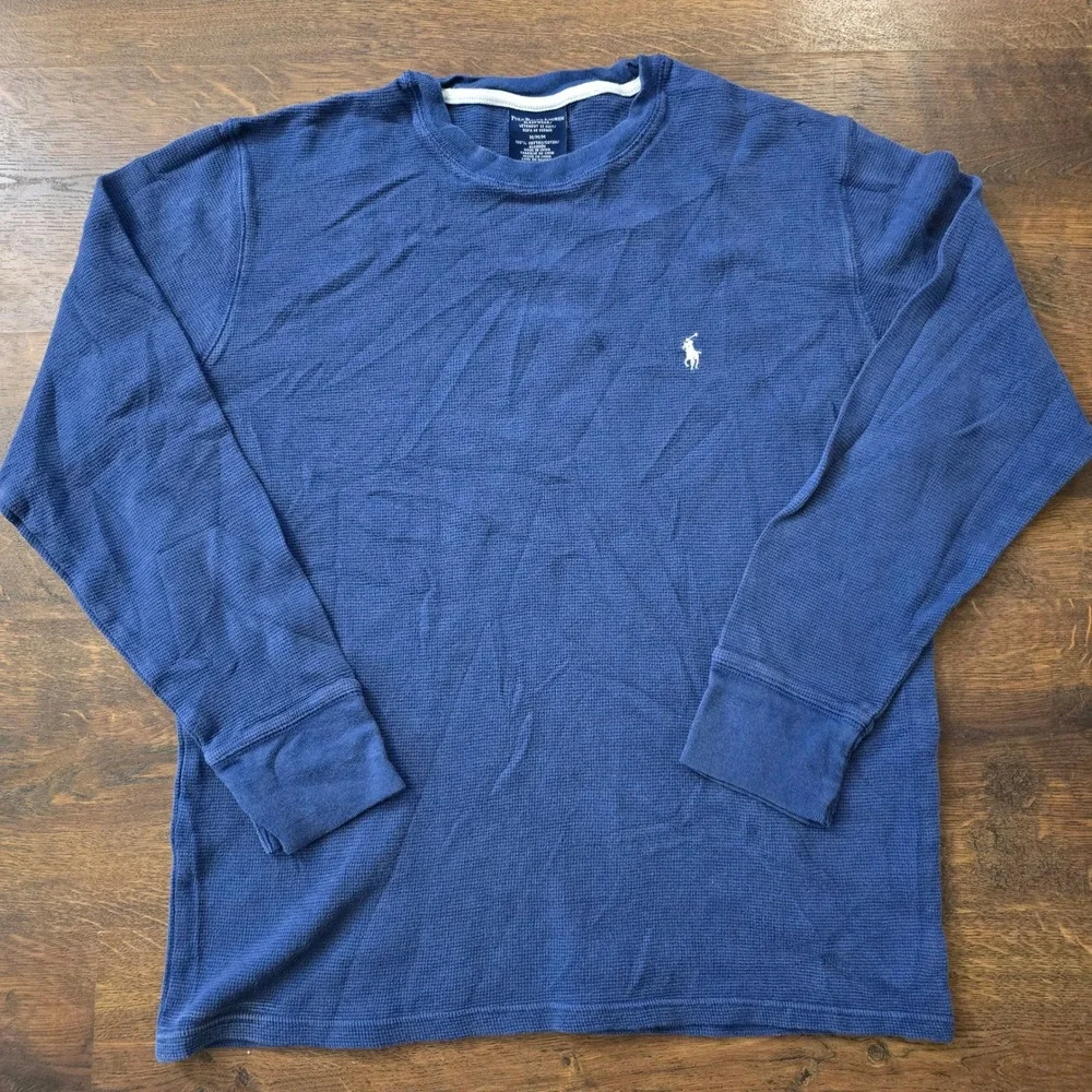 Polo Ralph Lauren Mens Blue Waffle Knit Thermal Long Sleeve Sleep Shirt Medium